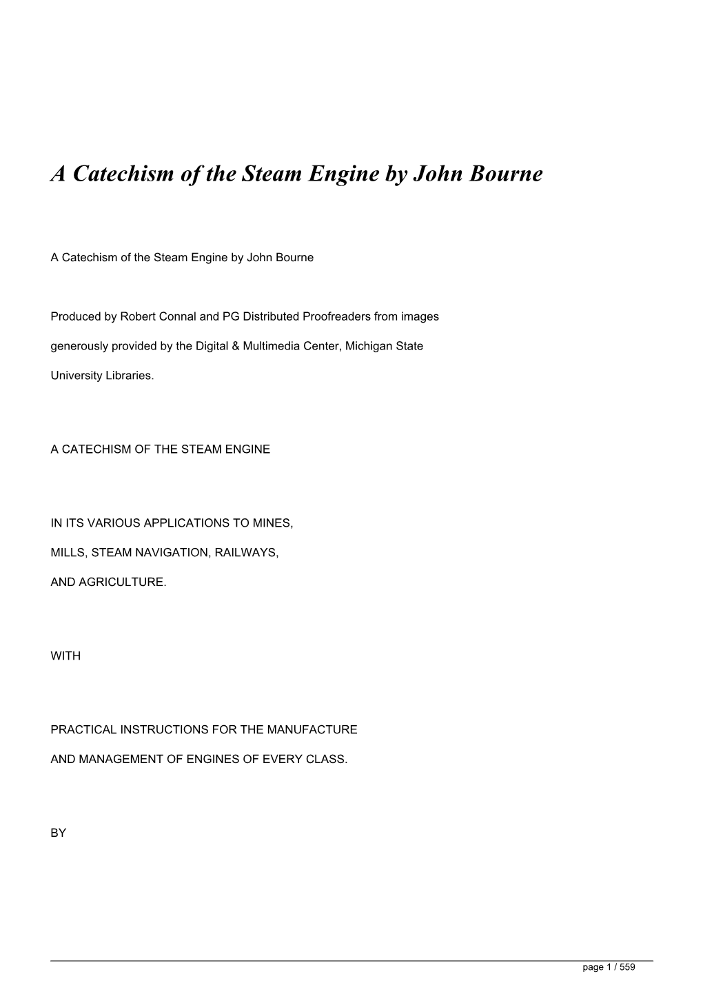 A Catechism of the Steam Engine by John Bourne</H1>