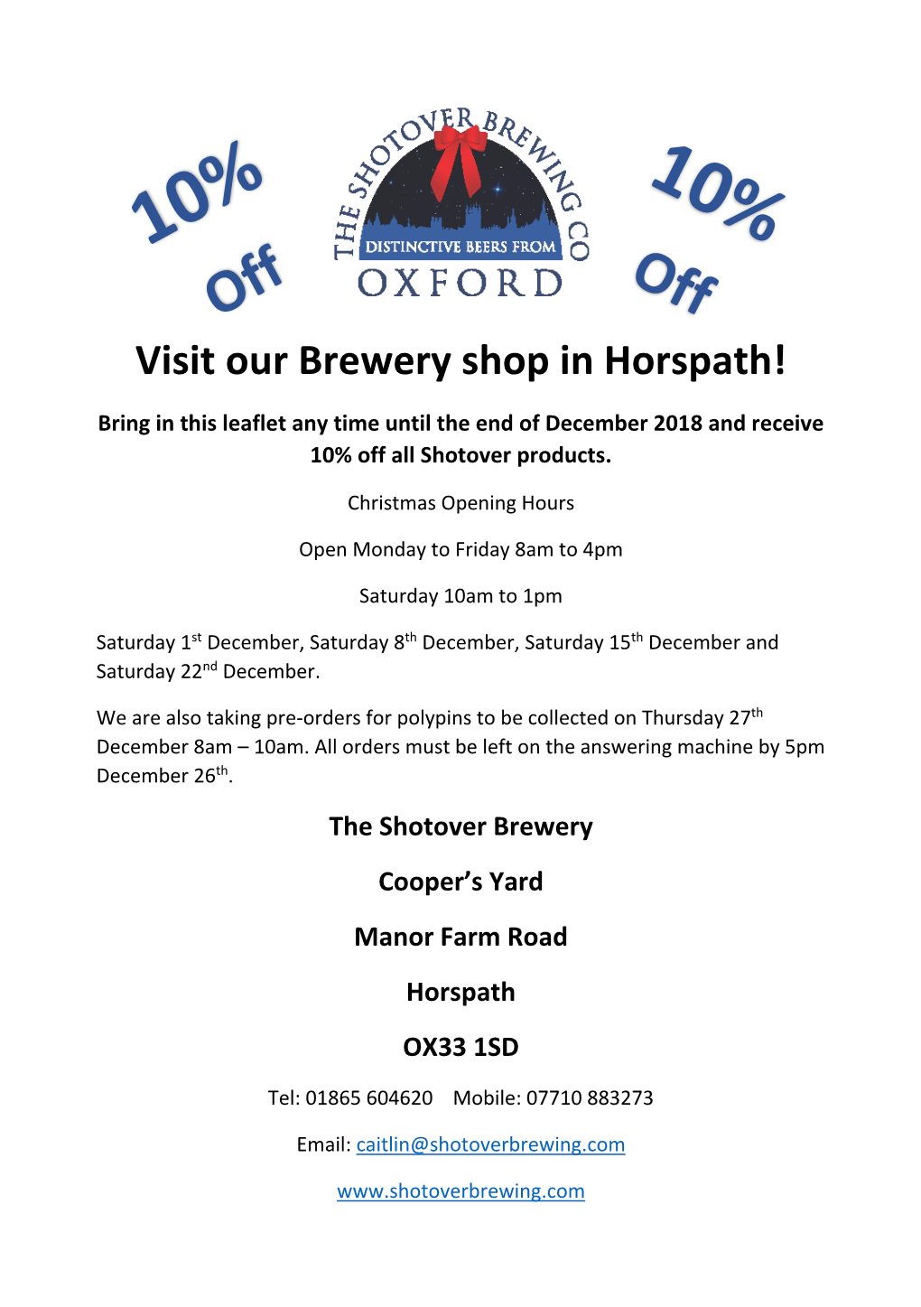 Visit Our Brewery Shop in Horspath!