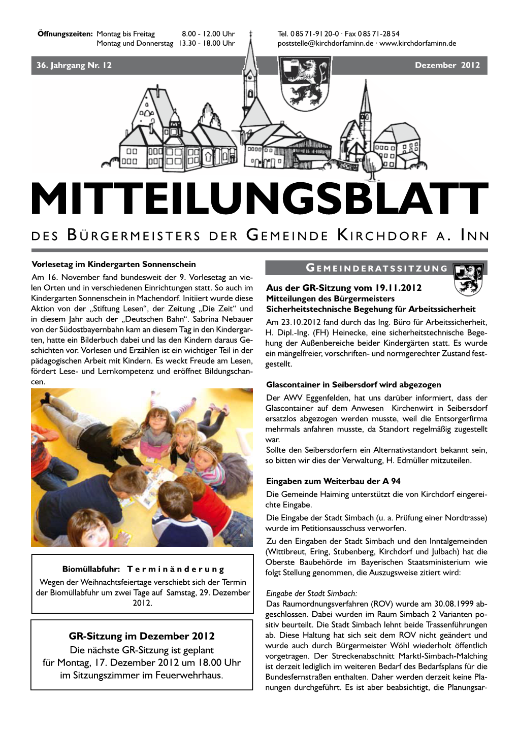 Mitteilungsblatt D E S B Ürgermeisters D E R G E M E I N D E K I R C H D O R F A