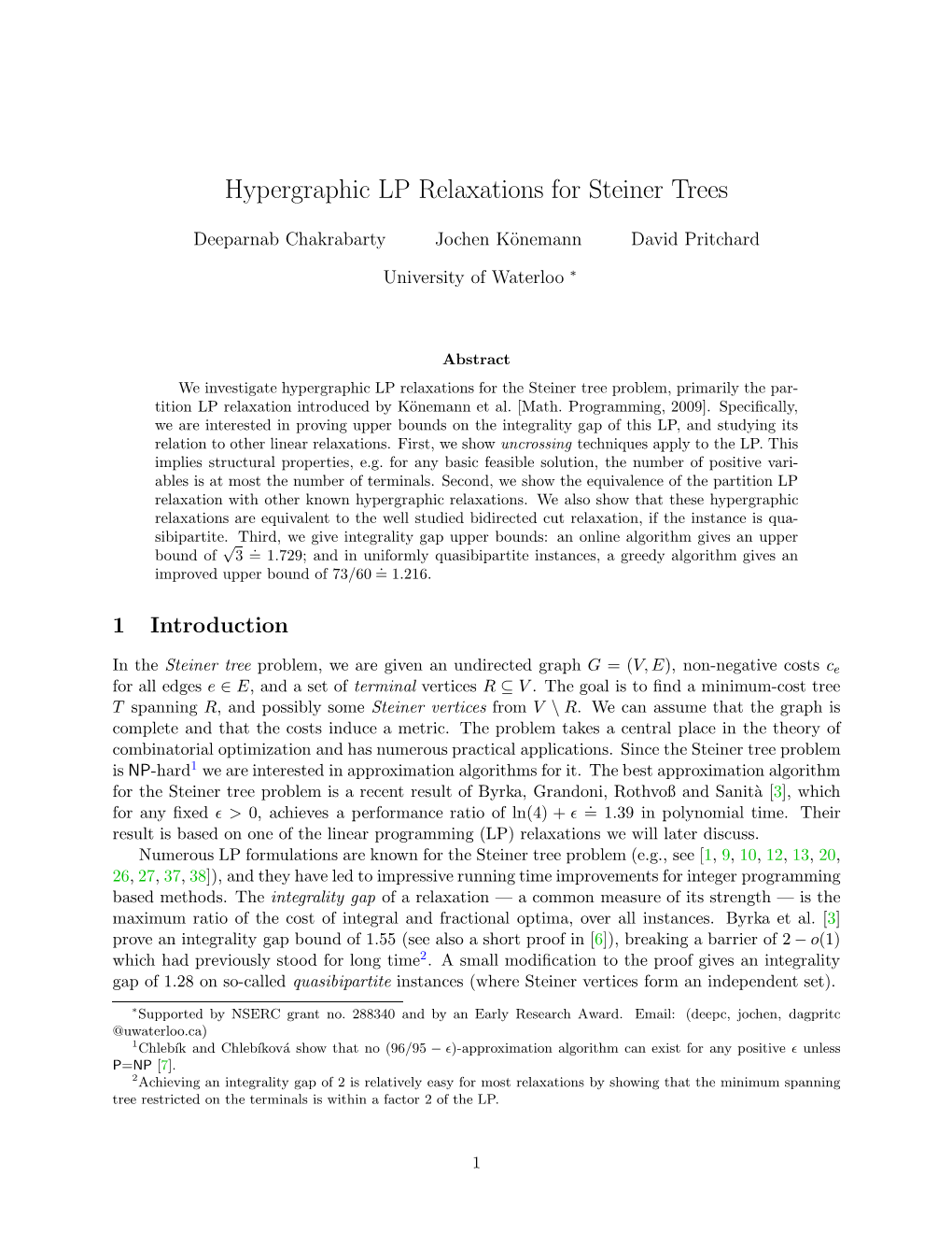 Hypergraphic LP Relaxations for Steiner Trees