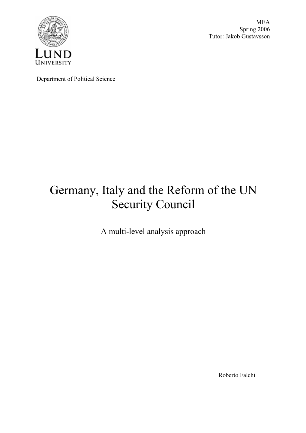 Germany, Italy and the Reform of the UN Security Council
