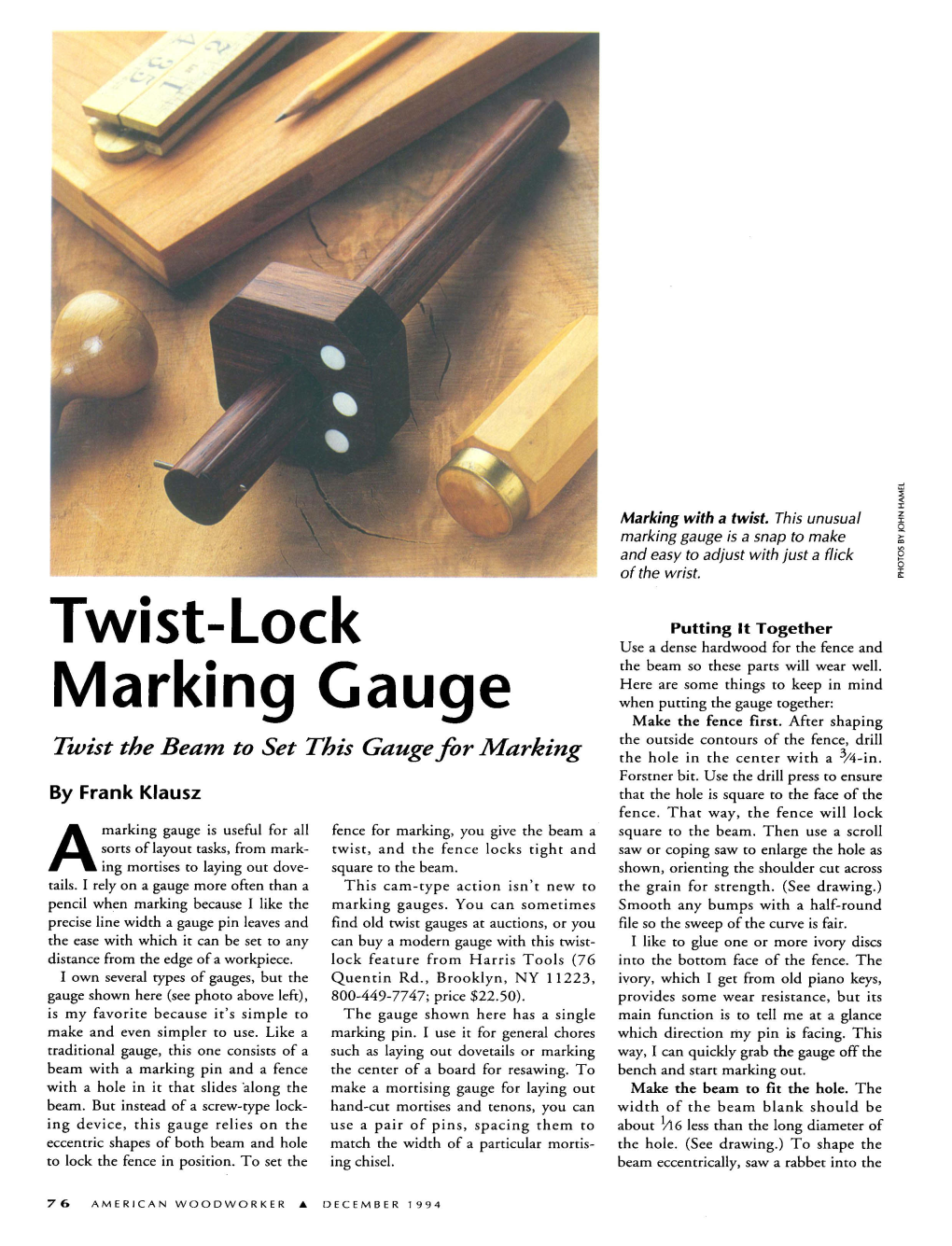 Twist-Lock Marking Gauge