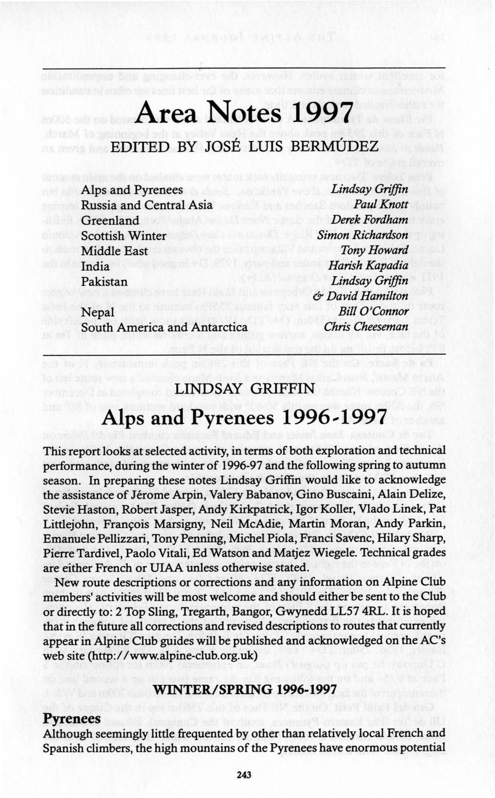 Area Notes 1997 EDITED by JOSE LUIS BERMUDEZ