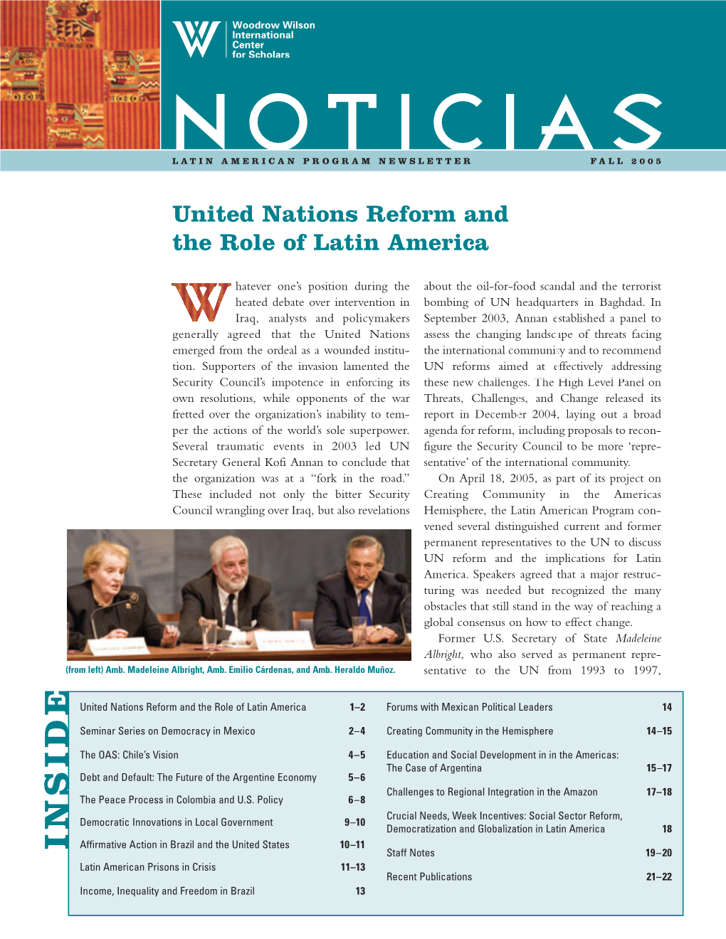 Noticias Latin American Program Newsletter Fall 2005