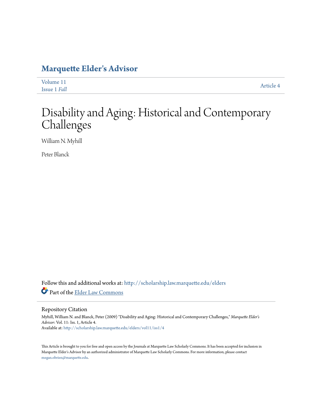 Disability and Aging: Historical and Contemporary Challenges William N