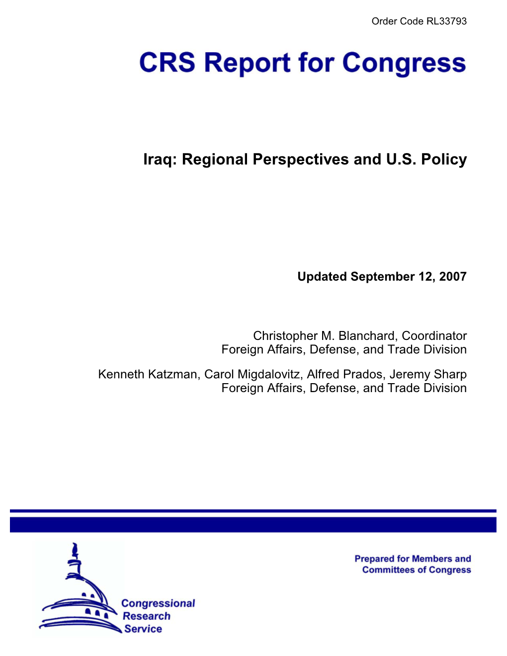 Iraq: Regional Perspectives and U.S