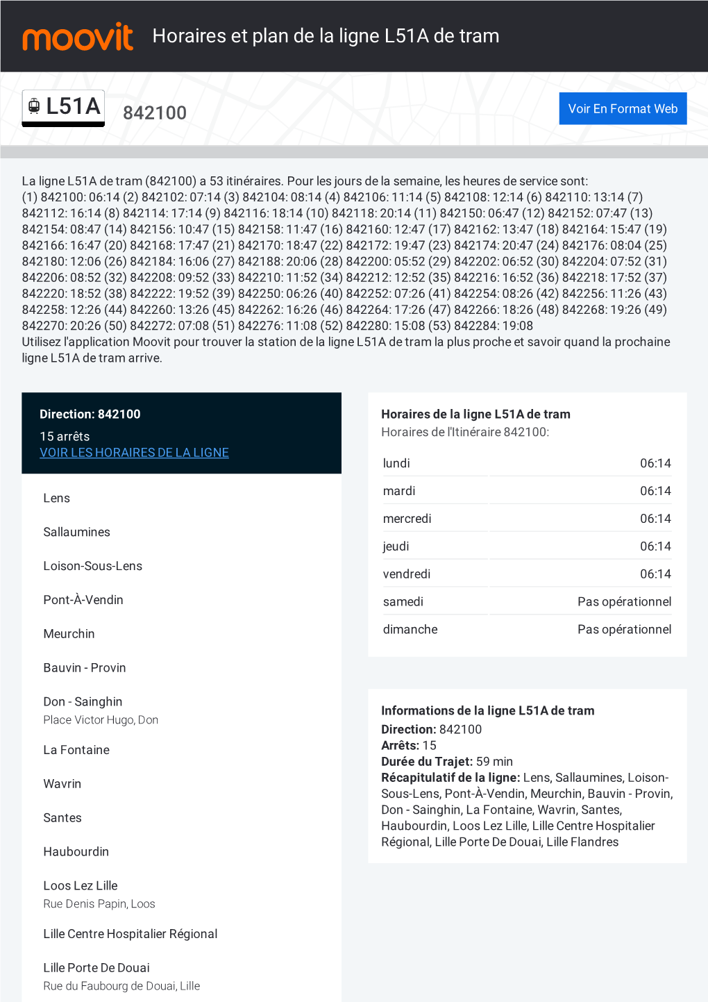 Horaires Et Trajet De La Ligne L51A De Tram Sur Une Carte