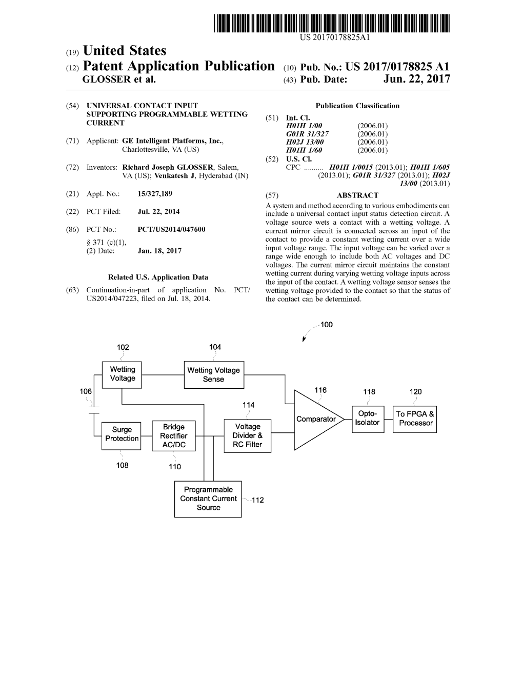 (12) Patent Application Publication (10) Pub. No.: US 2017/0178825 A1 GLOSSER Et Al