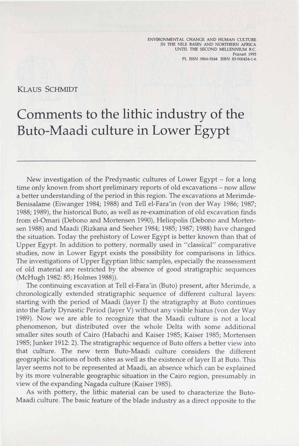 Comments to the Lithic Industry of the Buto-Maadi Culture in Lower Egypt