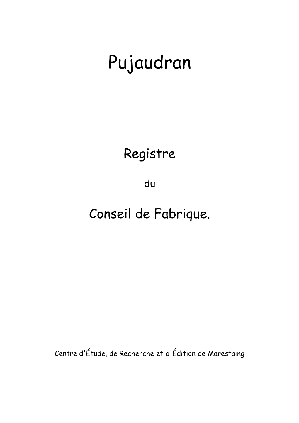 Registre De La Fabrique De Pujaudran