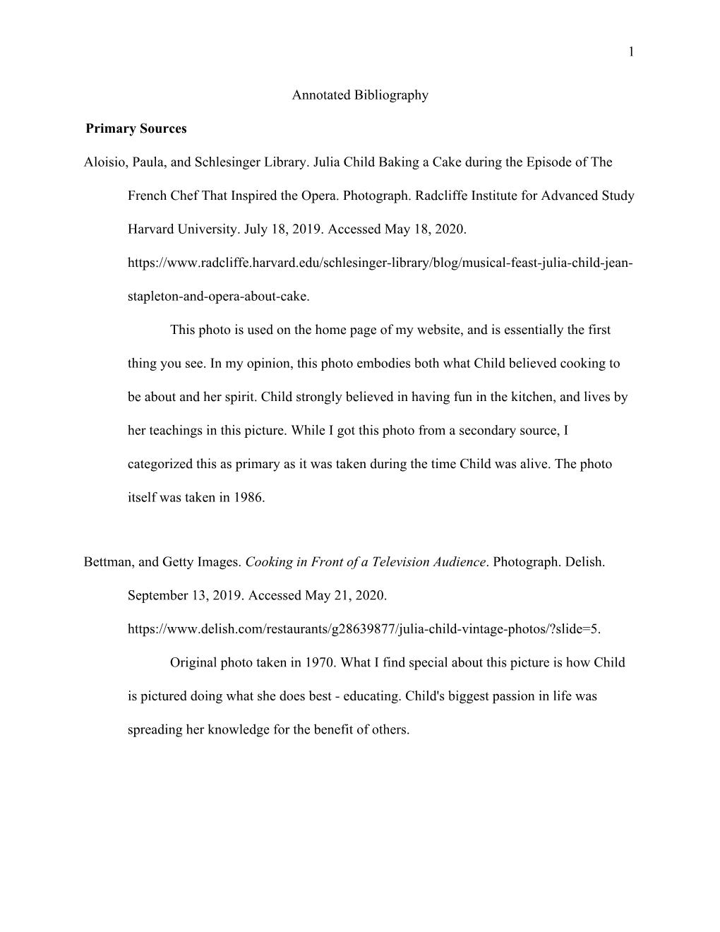 1 Annotated Bibliography Primary Sources Aloisio, Paula