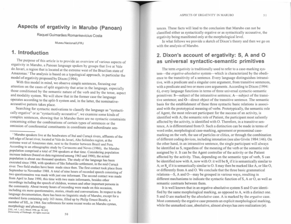 Aspects of Ergativity in Marubo (Panoan) Tences