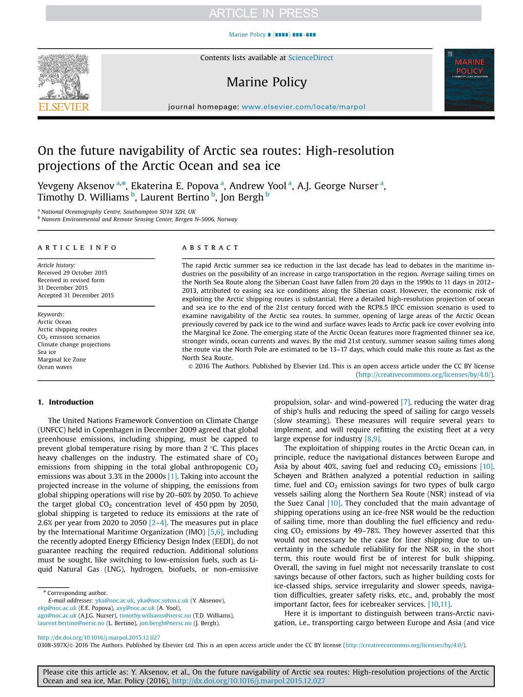 On the Future Navigability of Arctic Sea Routes High-Resolution Projections