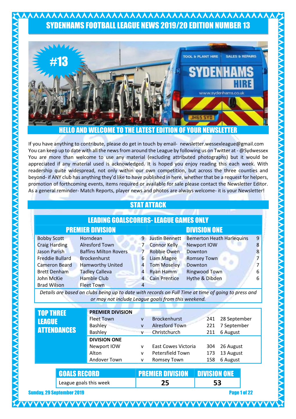 Sydenhams Football League News 2019/20 Edition Number 13