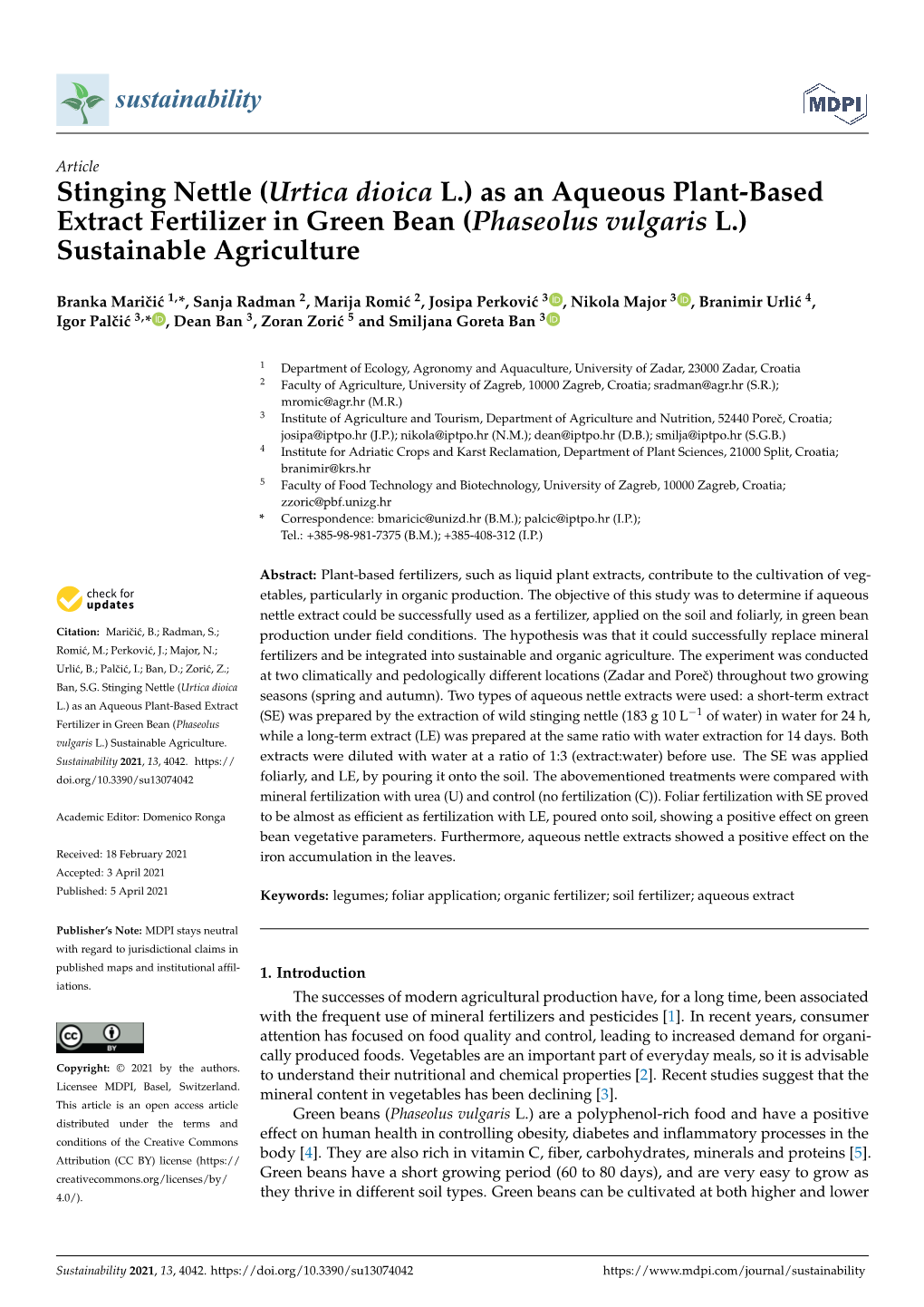 As an Aqueous Plant-Based Extract Fertilizer in Green Bean (Phaseolus Vulgaris L.) Sustainable Agriculture