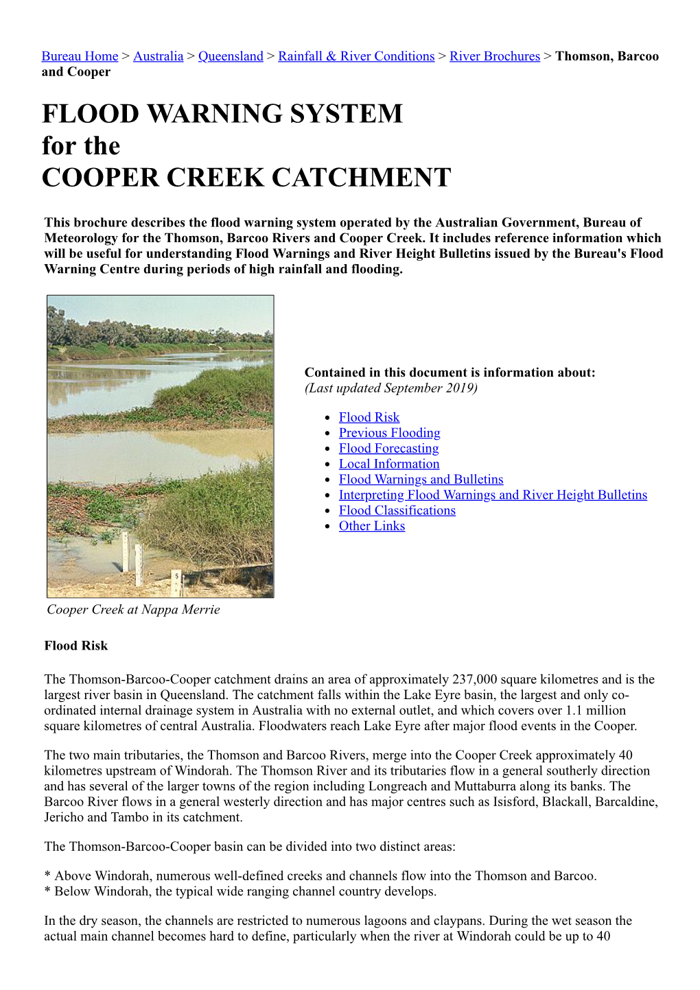 FLOOD WARNING SYSTEM for the COOPER CREEK CATCHMENT