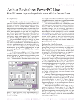 Arthur Revitalizes Powerpc Line First G3 Processor Improves Integer Performance with Low Cost and Power