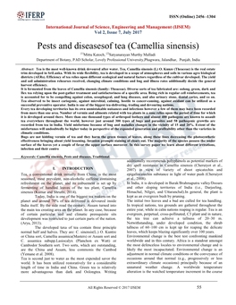 Pests and Diseasesof Tea (Camellia Sinensis)