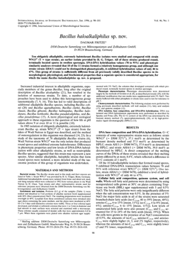 Bacillus Ha Loa Lkaliphilus Sp. Nov. DAGMAR FRITZE* DSM-Deutsche Sammlung Von Mikroorganismen Und Zellkulturen Gmbh, 0-38124 Braunschweig, Germany