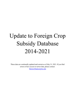 Update to Foreign Crop Subsidy Database 2014-2021