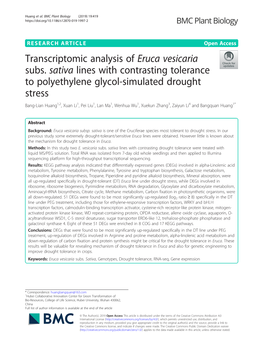 Transcriptomic Analysis of Eruca Vesicaria Subs