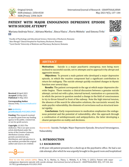 Patient with Major Endogenous Depressive Episode with Suicide Attempt