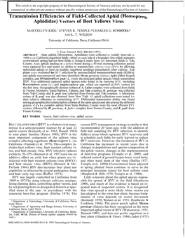 Vectors of Beet Yellows Virus