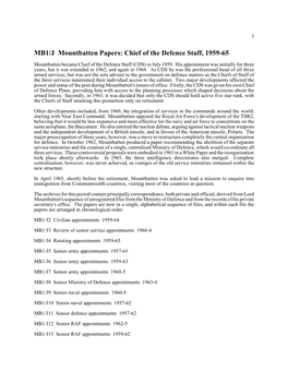 MB1/J Mountbatten Papers: Chief of the Defence Staff, 1959-65