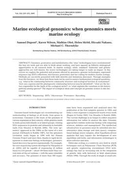 Marine Ecological Genomics: When Genomics Meets Marine Ecology