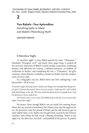 Two Babels—Two Aphrodites Autobiography in Maria and Babel's