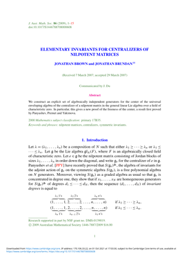 Elementary Invariants for Centralizers of Nilpotent Matrices