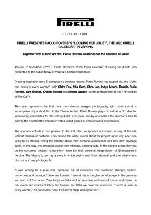 Press Release Pirelli Presents Paolo Roversi's