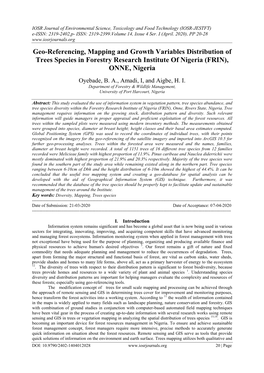 Geo-Referencing, Mapping and Growth Variables Distribution of Trees Species in Forestry Research Institute of Nigeria (FRIN), ONNE, Nigeria