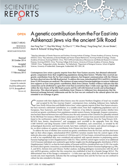 A Genetic Contribution from the Far East Into Ashkenazi Jews Via the Ancient