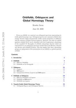Orbifolds, Orbispaces and Global Homotopy Theory Arxiv:2006.12374V1 [Math.AT] 22 Jun 2020