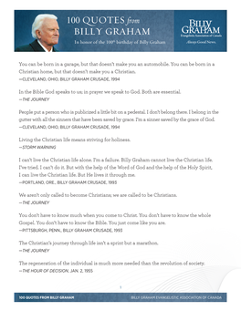 100 QUOTES from BILLY GRAHAM in Honor of the 100Th Birthday of Billy Graham