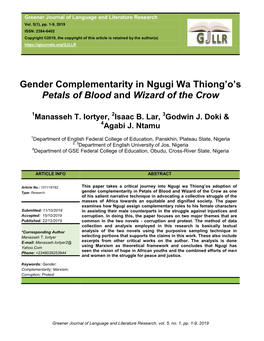 Gender Complementarity in Ngugi Wa Thiong'o's Petals of Blood And