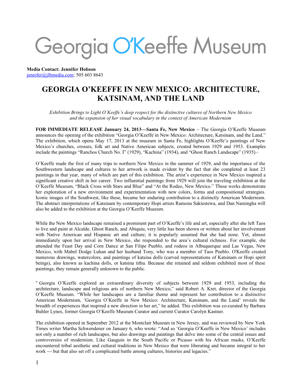 Georgia O Keeffe in New Mexico: Architecture, Katsinam, and the Land