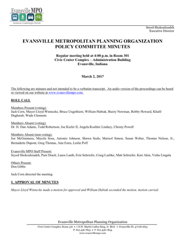 Evansville Metropolitan Planning Organization Policy Committee Minutes