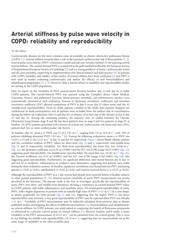 Arterial Stiffness by Pulse Wave Velocity in COPD: Reliability and Reproducibility