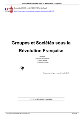 Groupes Et Sociétés Sous La Révolution Française