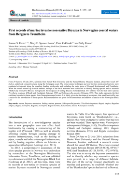First Records of Marine Invasive Non-Native Bryozoa in Norwegian Coastal Waters from Bergen to Trondheim