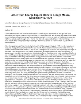 Full Transcript of George Roger Clark's Letter to George Mason