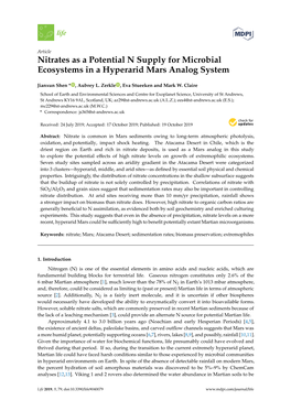 Nitrates As a Potential N Supply for Microbial Ecosystems in a Hyperarid Mars Analog System