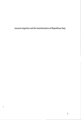 Internal Migration and the Transformation of Republican Italy Internal Migration and the Transformation of Republican Italy