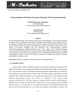 Contextualization of Islamic Economic Principles of the Imam Khomeini