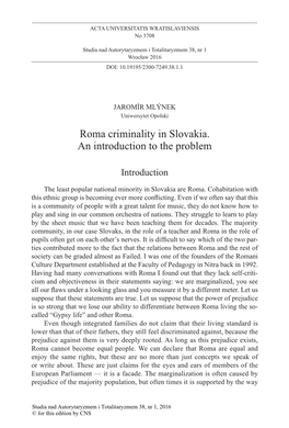 Roma Criminality in Slovakia. an Introduction to the Problem