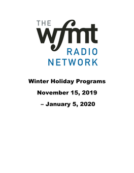 Winter Holiday Programs November 15, 2019