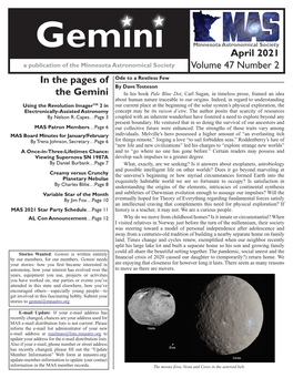 April 2021 Volume 47 Number 2 in the Pages of the Gemini