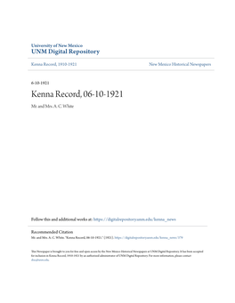 Kenna Record, 06-10-1921 Mr